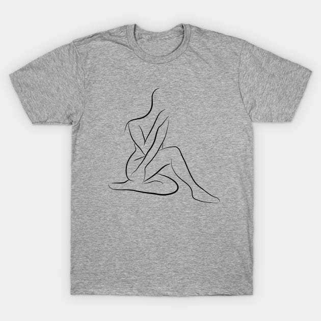 Female Nude Line Art - Modest Maya T-Shirt by PeachOnAWindowsill